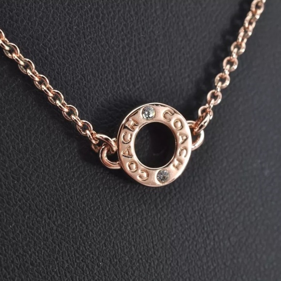 COACH Rose Gold Circle Rhinestone Necklace - Picture 6 of 13
